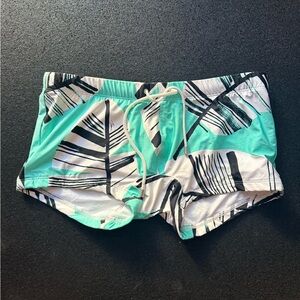 mr turk Tropical Leaf Print Swim Trunks